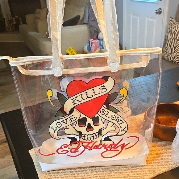 Ed Hardy NwT Clear Tote Bag with Skull and Heart‎ Design - Picture 1 of 10
